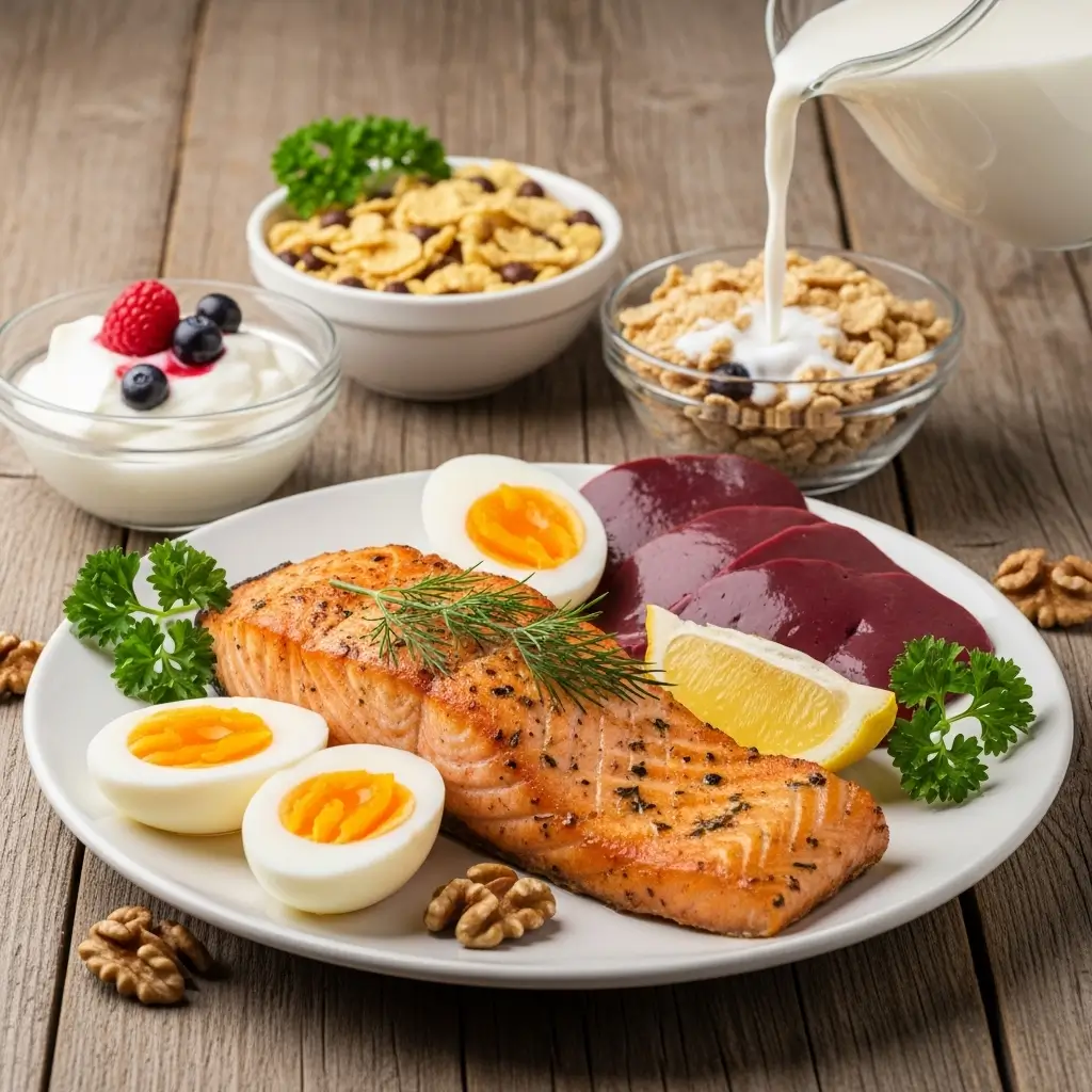 Vitamin B12 for Tinnitus rich foods including fish, dairy, eggs and fortified cereals
