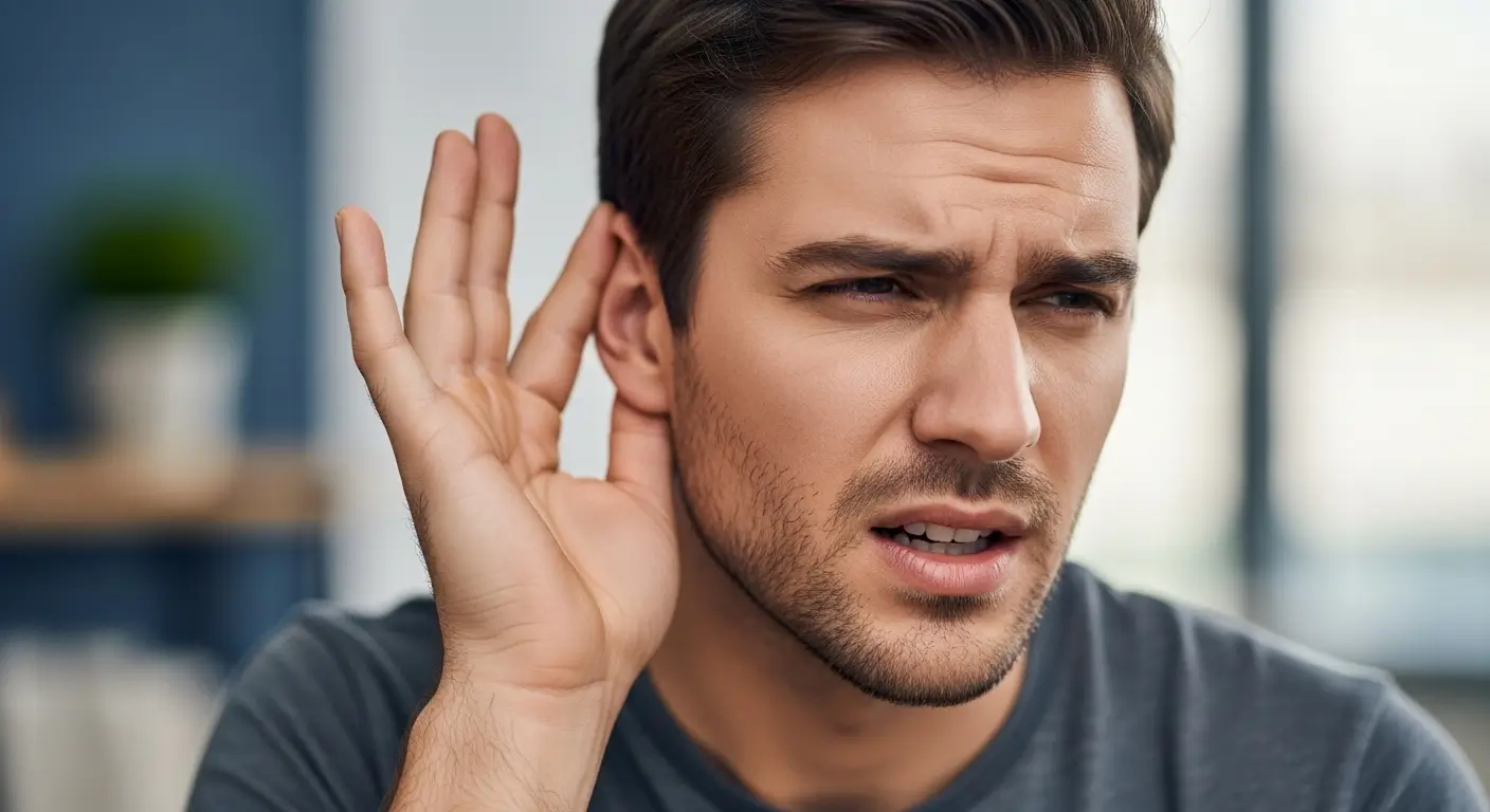 Person experiencing tinnitus - ear ringing symptoms and causes