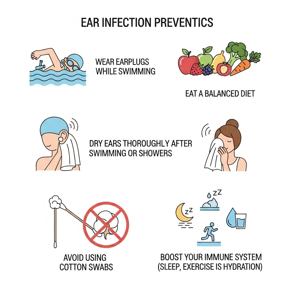 Ear infection prevention tips including proper ear hygiene and healthy lifestyle habits