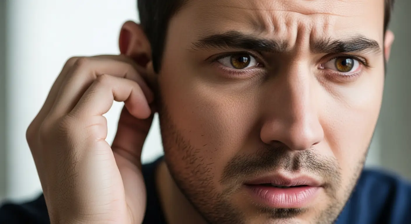 How to stop whooshing sound in ear - person with pulsatile tinnitus holding ear in discomfort