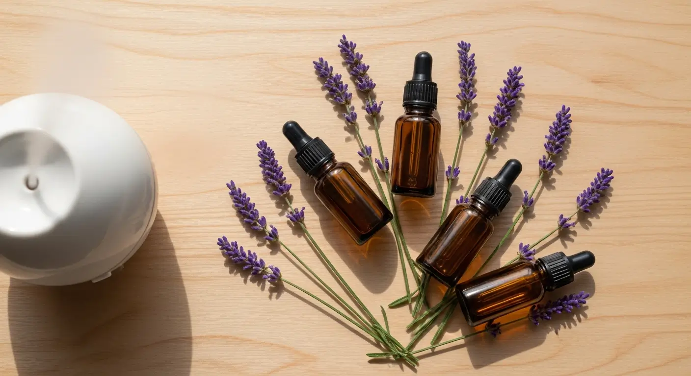 Essential oils for tinnitus relief including lavender and aromatherapy diffuser