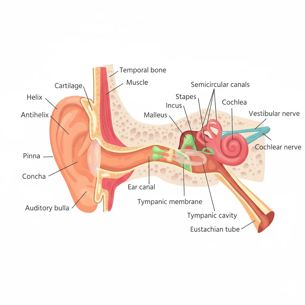 Diagram showing Eustachian tube connecting middle ear to throat during pressure changes