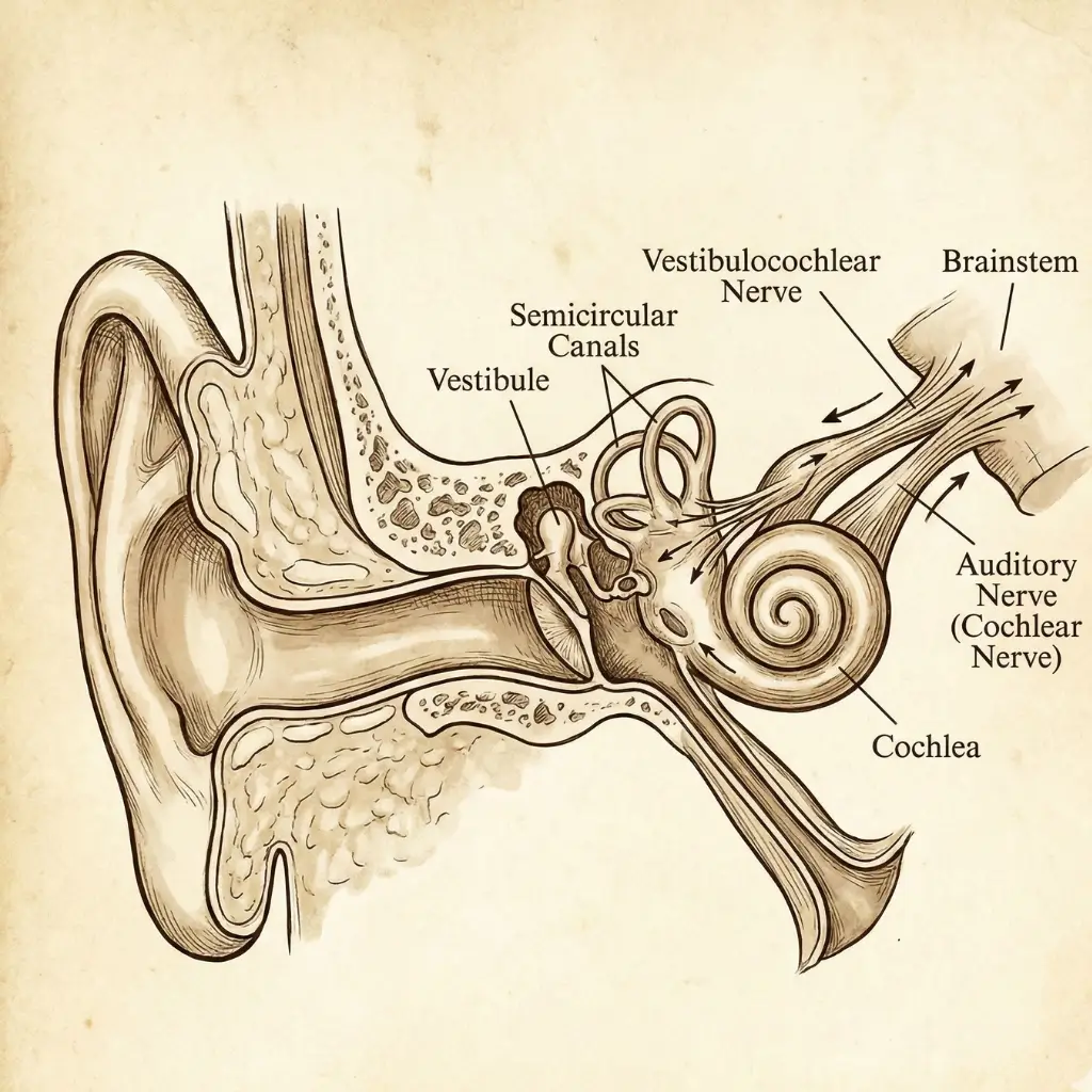 Inner ear anatomy showing vitamin D deficiency and tinnitus connection cochlea auditory nerve