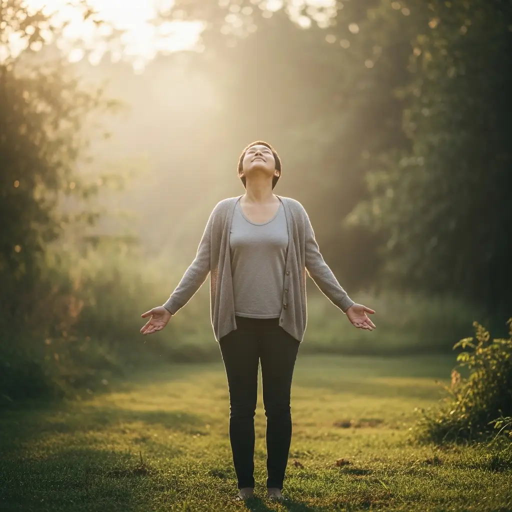 Person experiencing hope and recovery while managing tinnitus and depression successfully