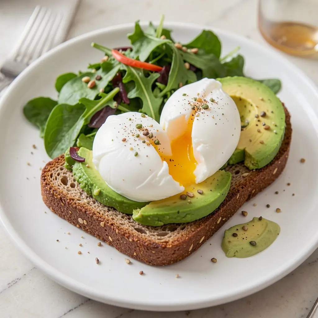 Tinnitus-friendly meal with eggs, avocado, and whole grains