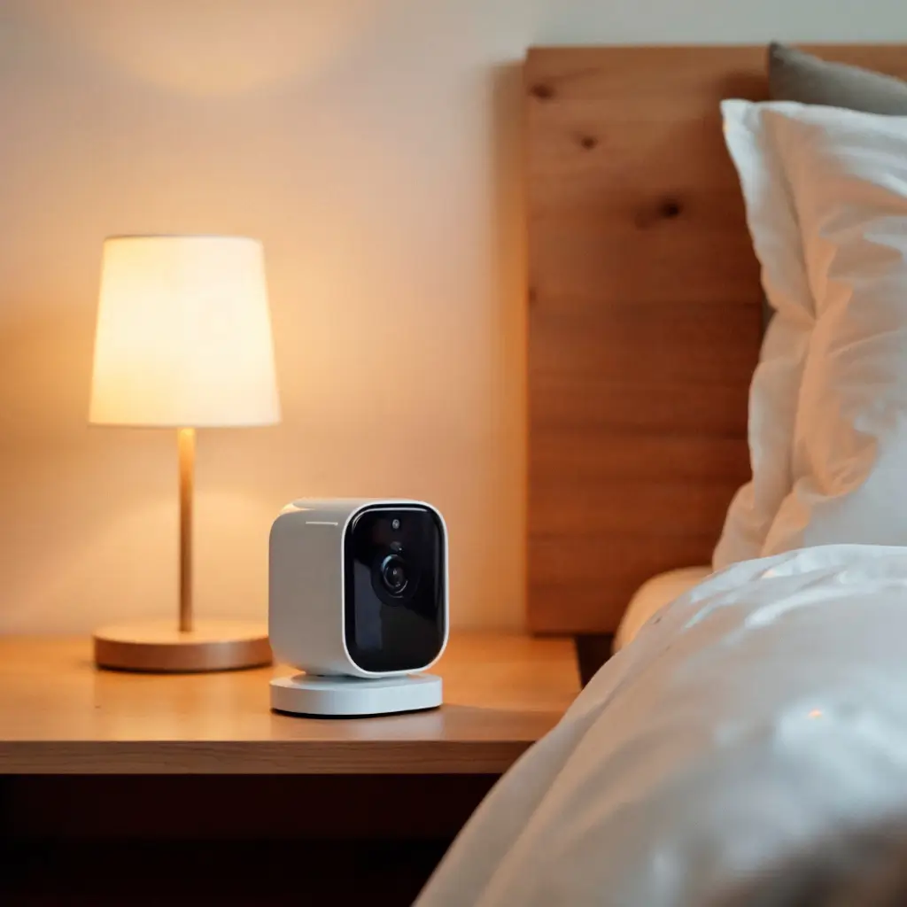 White noise machine on a bedside table, a top tool for how to sleep with tinnitus at night